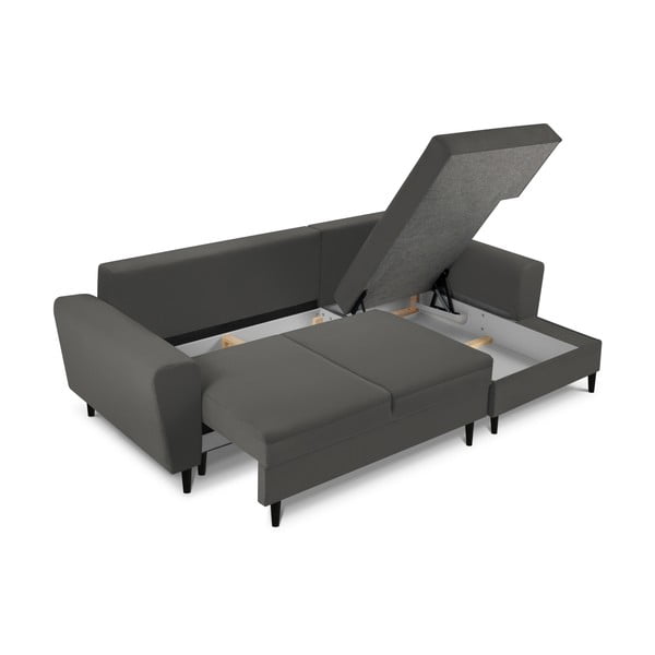 Tamno siva sklopiva/s prostorom za odlaganje kutna garnitura od samta (s desnim kutom/s ležaljkom) Kyoto – Cosmopolitan Design-image-3