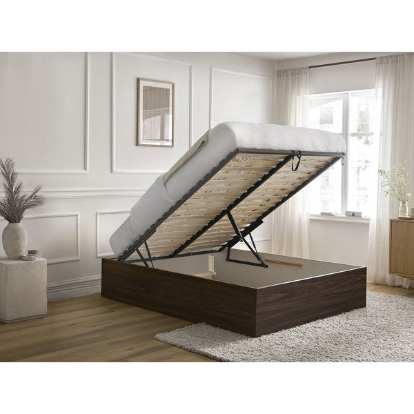 Tamno smeđi bračni krevet od iverice u dekoru breze s prostorom za odlaganje/bez uzglavlja s podnicom 140x190 cm Mara – Bobochic Paris-image-3
