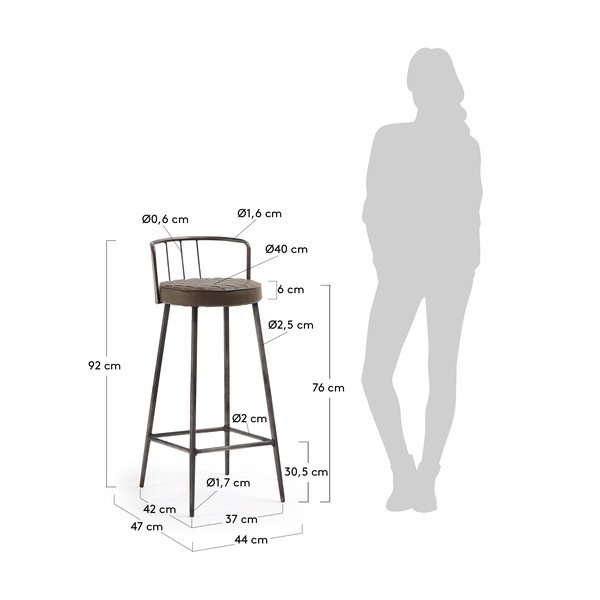 Smeđa barska stolica Kave Home, visina 92 cm-image-4