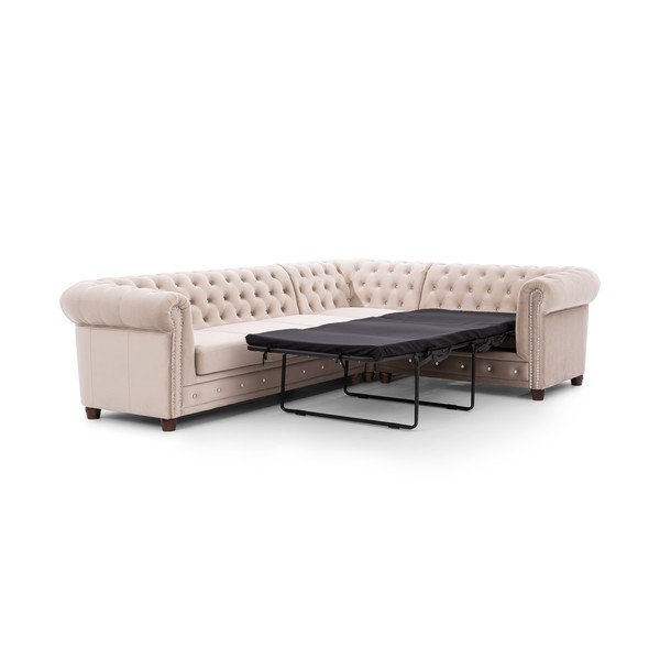 Bež baršunasti sklopiva kutna garnitura (s desnim kutom/u obliku slova L) York Blik – Ropez-image-2