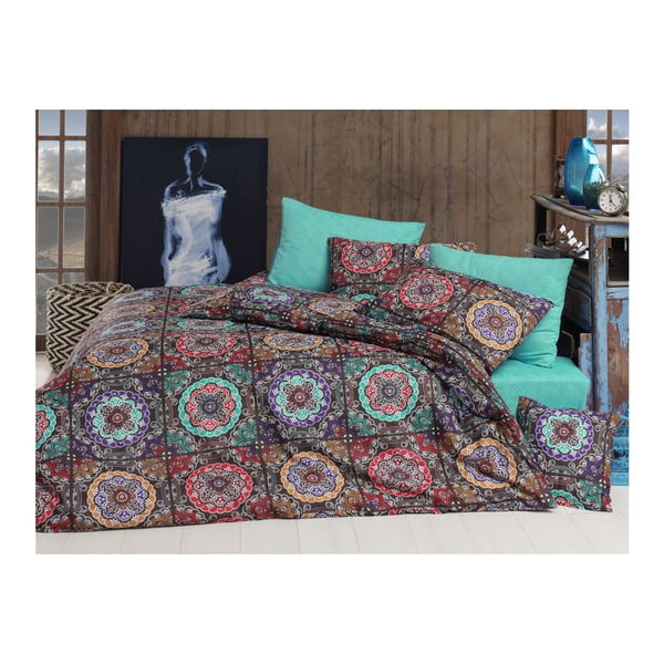 Pamučna posteljina s plahtama za krevet za jednu osobu Indijanac, 160 x 220 cm