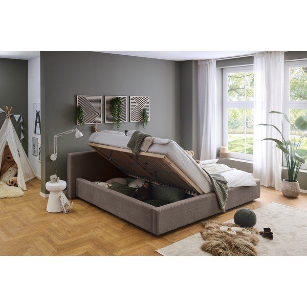 Smeđe-sivi tapecirani bračni krevet s prostorom za odlaganje s podnicom 200x240 cm Cube – Meise Möbel-image-1