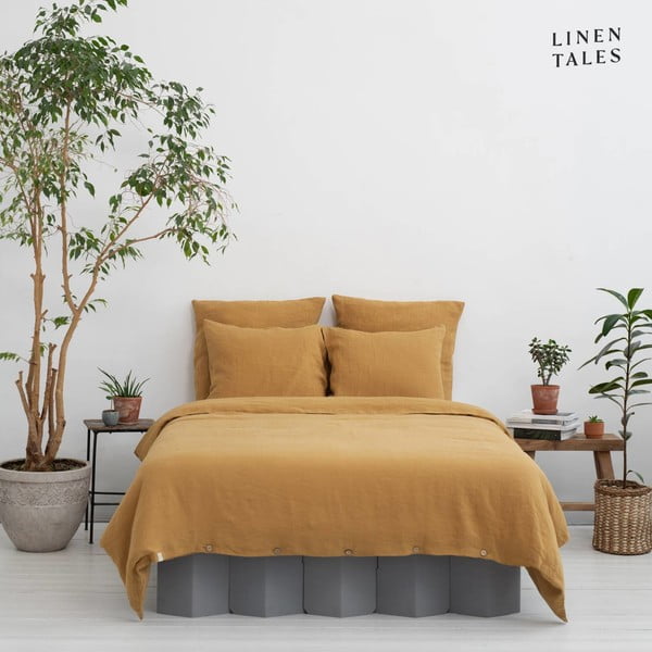 Posteljina za bračni krevet od konopljinog vlakna u boji senfa 240x220 cm - Linen Tales