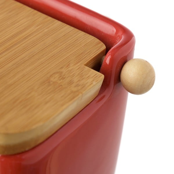 Crvena zemljana posuda za sol s poklopcem od bambusa Casa Selección, 250 ml-image-2