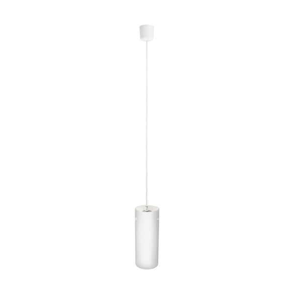 Bijela i srebrna viseća svjetiljka s bijelim kabelima i bijelim Sotto Luce Paipu grlom