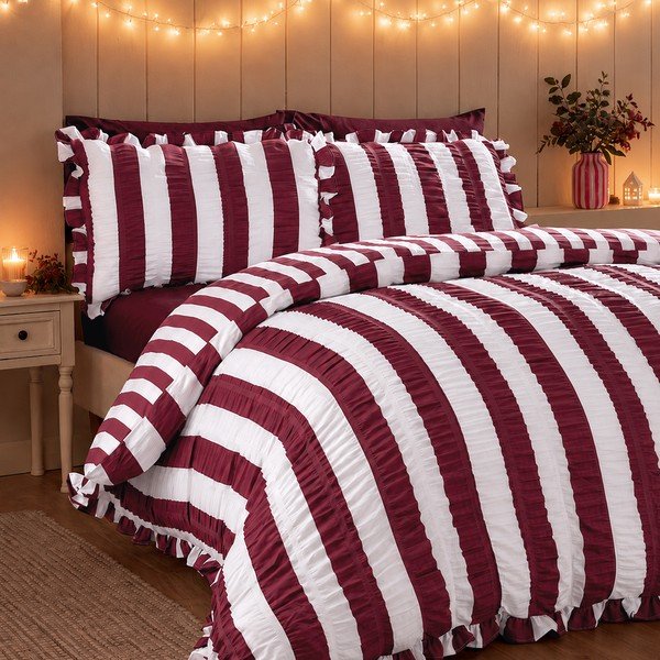 Tamno ljubičasta posteljina za bračni krevet 200x200 cm Seersucker Frill Stripe – Catherine Lansfield-image-1