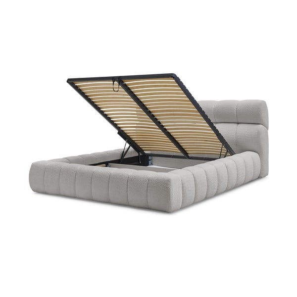 Svijetlo sivi tapecirani bračni krevet s prostorom za odlaganje s podnicom 180x200 cm Mont Blanc – Bobochic Paris-image-4