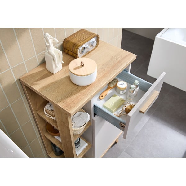 Krem/u prirodnoj boji nizak kupaonski ormarić u dekoru hrasta 50,5x89,5 cm Quickset 966 – Pelipal-image-3