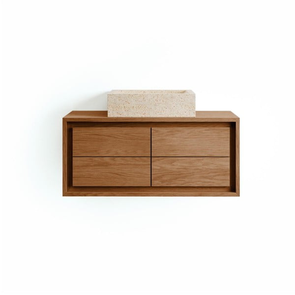 Smeđi zidni ormarić za ispod umivaonika od masivne tikovine 90x40 cm Kenta – Kave Home-image-4