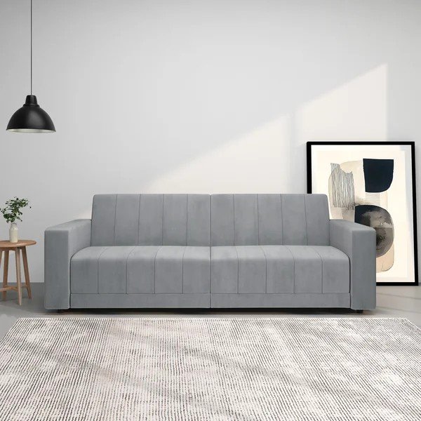 Svijetlo siva baršunasti podesiva/sklopiva sofa 225 cm Allie – Støraa-image-2