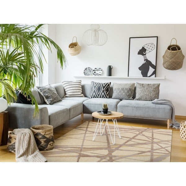 Bež vuneni tepih 100x180 cm Sticks – Agnella-image-1