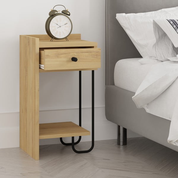 Noćni ormarić u dekoru hrasta s policama u prirodnoj boji Mercure – Marckeric-image-4