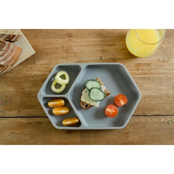 Sivi silikonski dječji tanjur 16x25 cm – Kindsgut-image-1