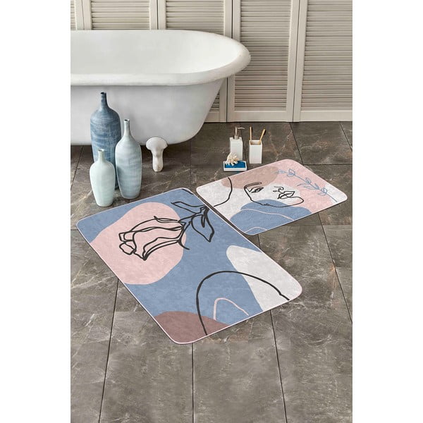 Plave/ružičaste od samta kupaonske prostirke u setu 2 kom 60x100 cm Abstract Faces – Mila Home-image-2