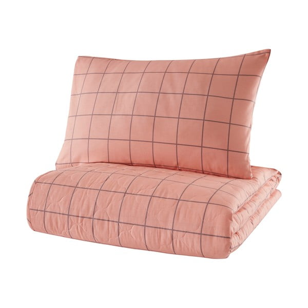 Ružičasti prekrivač s jastučnicom od ranforce pamuka Mijolnir Piga, 180 x 225 cm
