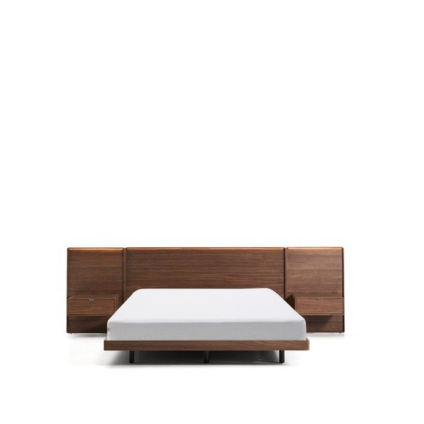 Smeđi bračni krevet od masivne breze s podnicom 160x200 cm Norlen – Kave Home-image-3