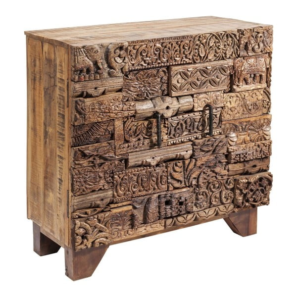 Smeđa drvena komoda Kare Design Shanti Surprise Puzzle, 90 x 90 cm