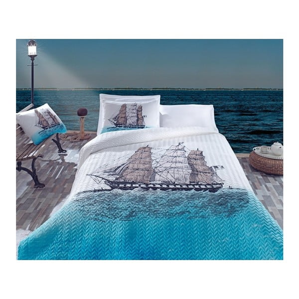 Prekrivač s bračnim krevetom s jastučnicama i plahtom Brod, 220 x 230 cm