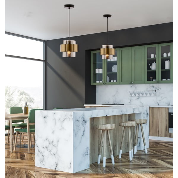 Crna viseća svjetiljka sa staklenim sjenilom ø 18 cm Spiega – Candellux Lighting-image-1