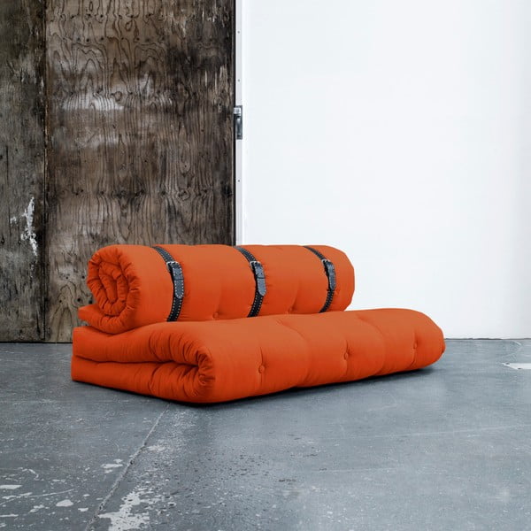 Promjenjivi kauč s bijelim prošivenim kožnim remenima Karup Buckle Up Orange