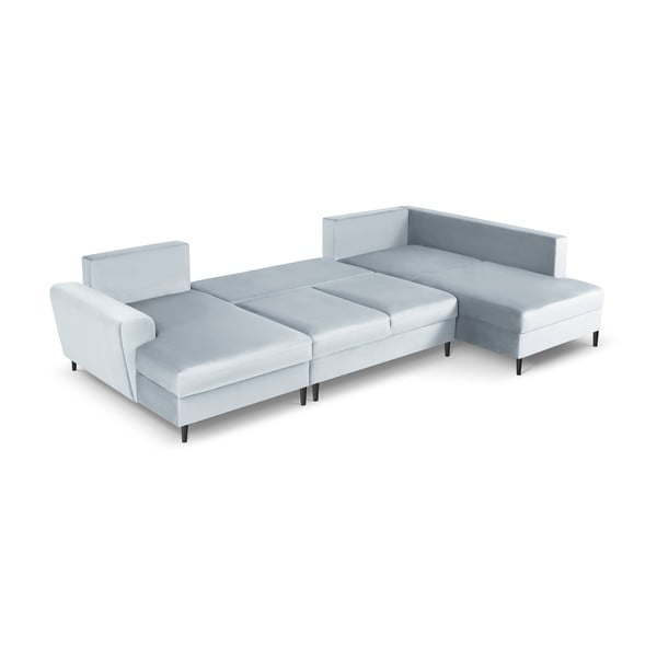 Svijetlo plava baršunasti sklopiva/s prostorom za odlaganje kutna garnitura (s desnim kutom/u obliku slova "U") Kyoto – Cosmopolitan Design-image-2