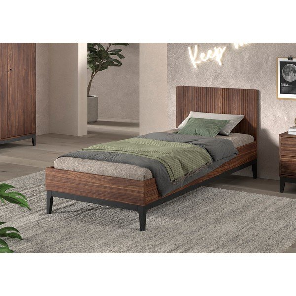 Krevet od iverice u dekoru oraha bez podnice 90x200 cm u tamnoj prirodnoj boji Ilyas – Vipack-image-1