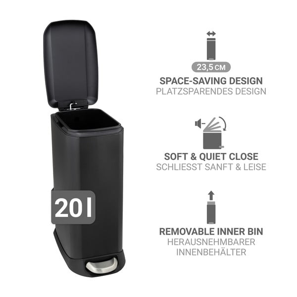 Mat crna željezna kanta za smeće s pedalom 20 l Design – Wenko-image-4