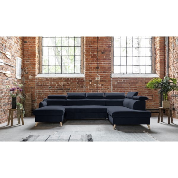 Tamno plava baršunasta sklopiva kutna garnitura (s desnim kutom/u obliku slova "U") Sweet Harmony – Miuform-image-1