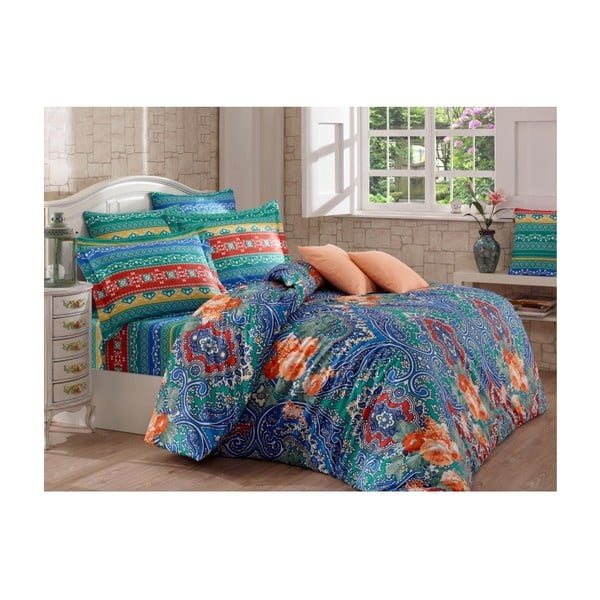 Plava posteljina za bračni krevet Odette, 200 x 220 cm