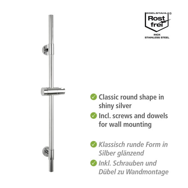 Zidna tuš šipka od nehrđajućeg čelika u sjajnoj srebrnoj boji 66 cm Basic - Wenko-image-2