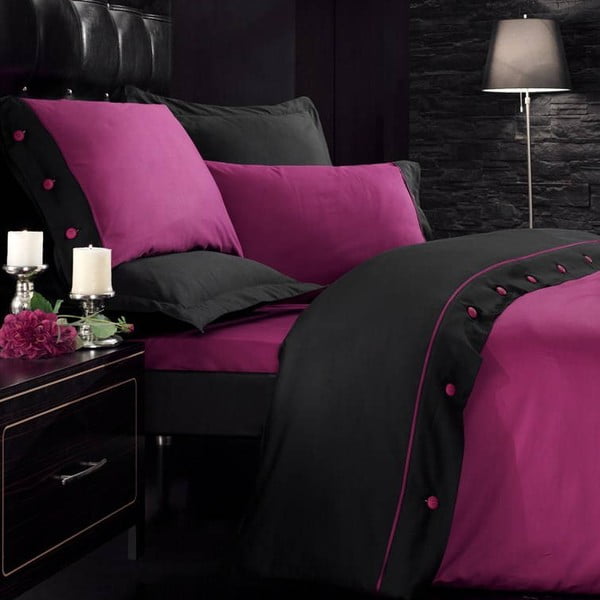 Crno-ružičasta satenska pamučna posteljina s plahtama Navlaka, 200 x 220 cm