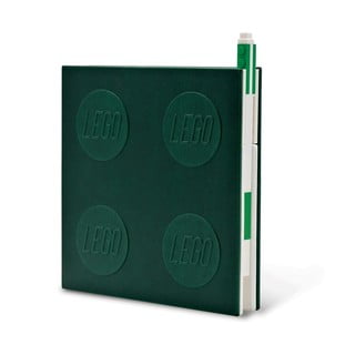 Zelena kvadratna bilježnica s gel olovkom LEGO®, 15,9 x 15,9 cm