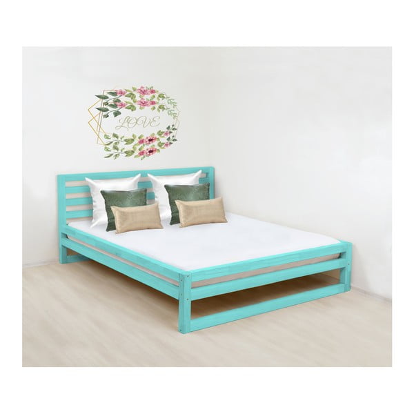 Tirkizno plavi drveni bračni krevet Benlemi DeLuxe, 190 x 160 cm