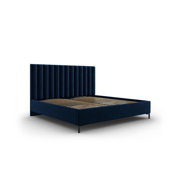 Tamno plavi tapecirani bračni krevet s prostorom za pohranu s podnicom 200x200 cm Casey – Mazzini Beds