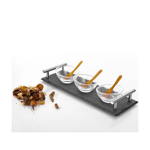 Set od tri zdjelice sa žlicom na kamenom poslužavniku Bambum Tasev Poas, 30 x 10 cm-image-2