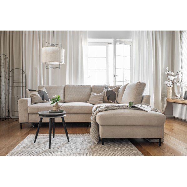 Bež sklopiva kutna garnitura od samta (s desnim kutom) Lofty Lilly – Miuform-image-4