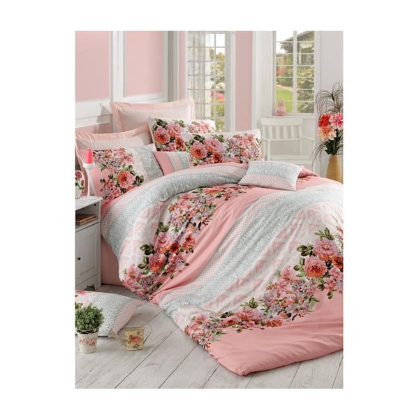 Ružičasta posteljina za bračni krevet Rose, 200 x 220 cm