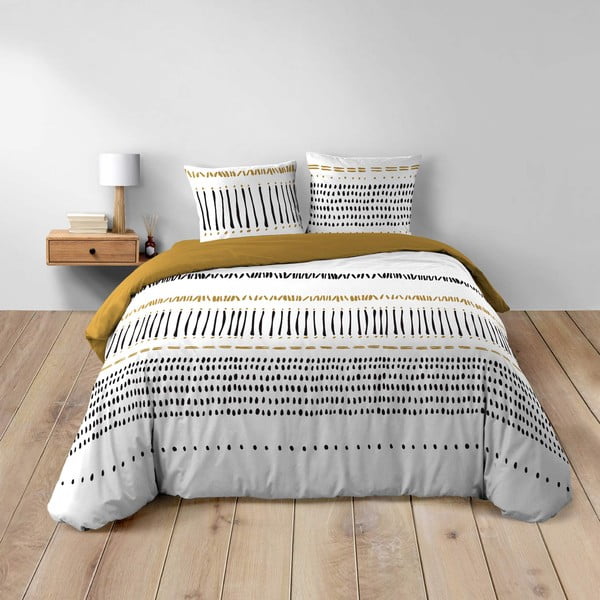 Senf žuta/bijela pamučna posteljina za bračni krevet/za produženi krevet 240x220 cm Chicago – douceur d'intérieur