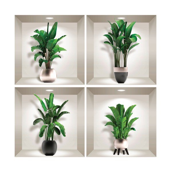 Set od 4 zidne 3D samoljepljive naljepnice Ambiance Exotic Palm Leaves-image-1