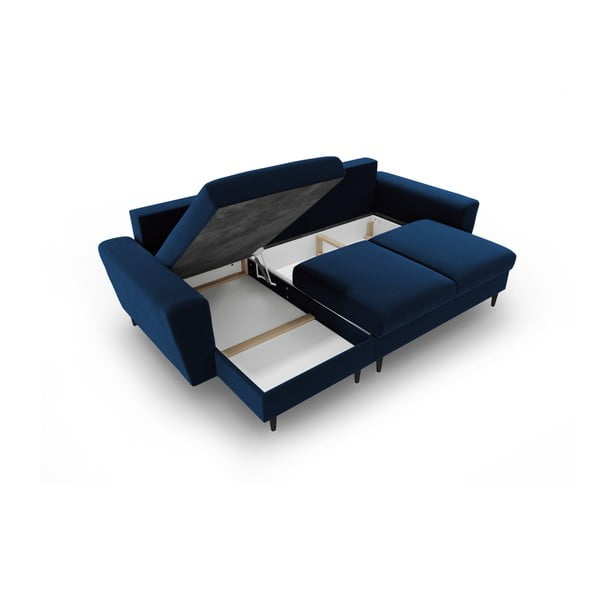 Plava baršunasti sklopiva/s prostorom za odlaganje kutna garnitura Kyoto – Cosmopolitan Design-image-3