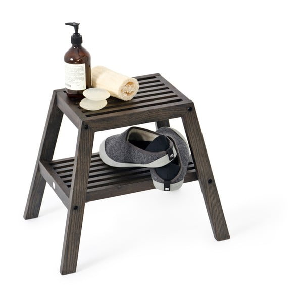 Crni stolac od hrastovog drveta Wireworks Slatted Stool-image-3