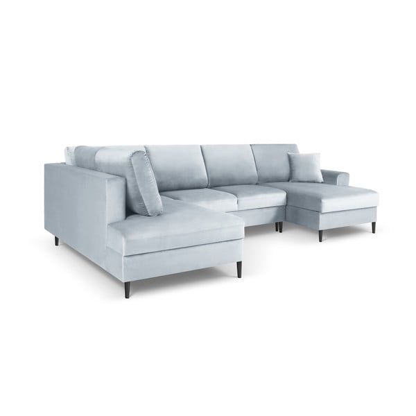 Svijetlo plava baršunasti sklopiva/s prostorom za odlaganje kutna garnitura (s lijevim kutom/u obliku slova "U") Kyoto – Cosmopolitan Design-image-3