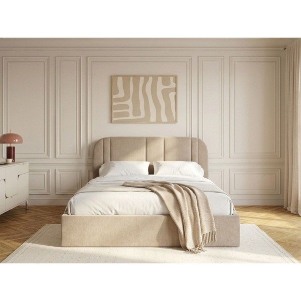 Bež tapecirani bračni krevet s prostorom za odlaganje s podnicom 160x200 cm Sidney – Bobochic Paris-image-2