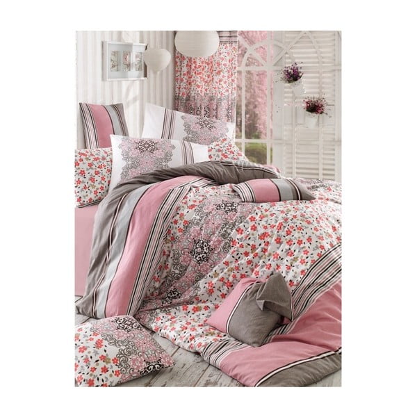 Ružičasta posteljina za bračni krevet Julietta, 200 x 220 cm
