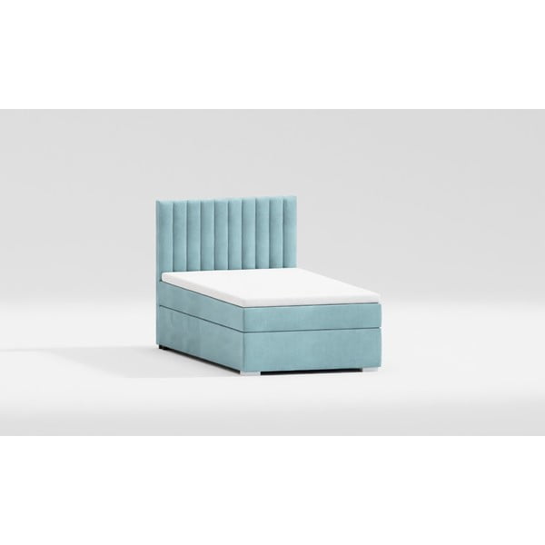 Svijetlo plavi tapecirani krevet s prostorom za pohranu s podnicom 100x200 cm Bunny – Ropez