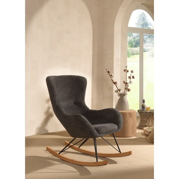 Siva dječja fotelja za ljuljanje od bouclé tkanine ROCKY – Vipack-image-2