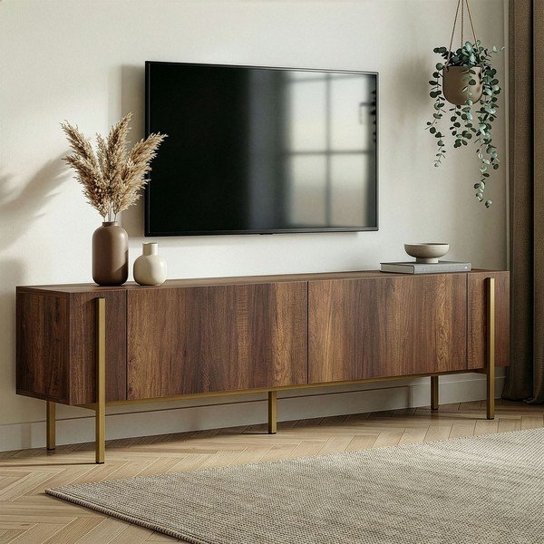 TV komoda u dekoru oraha u tamnoj prirodnoj boji 180x45x30 cm Nexus – Kalune Design-image-1