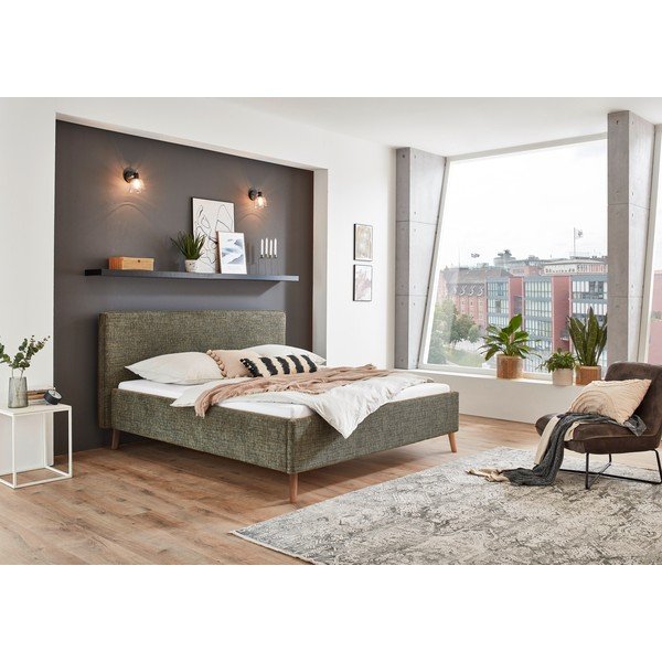 Tamno zeleni tapecirani bračni krevet s prostorom za odlaganje s podnicom 160x200 cm Riva – Meise Möbel-image-1