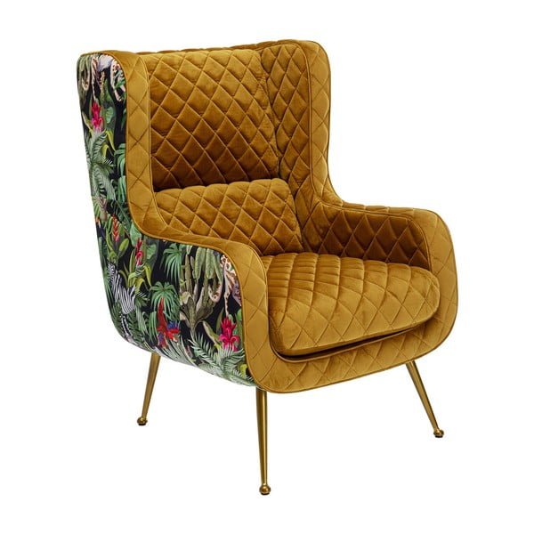 Senf žuta baršunasta fotelja Nonna – Kare Design