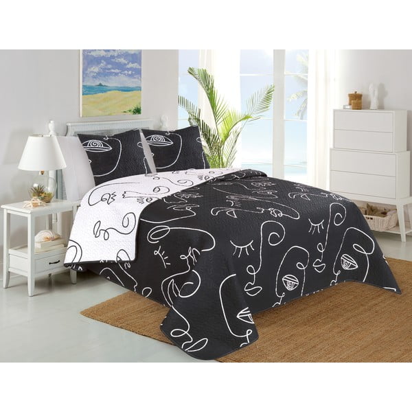 Bijelo-crni prekrivač za bračni krevet 140x220 cm Face - My House
